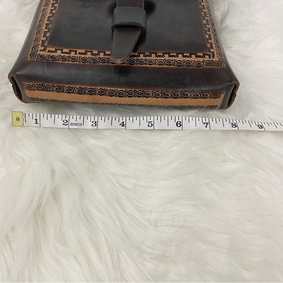 Vintage Hand Tooled Hard Leather Bag - Picture 6 of 11